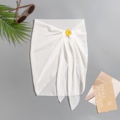Swimsuit Cover-up Metal Shell Accessories  Beach Wrap Skirt - White, XL