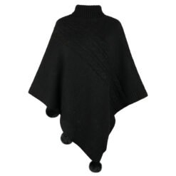 New Autumn Winter European And American-Style Fur-Ball Cloak Shawl For Women - Black, F
