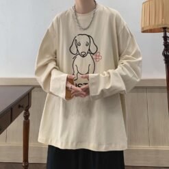 Cartoon Puppy Printed Long Sleeve T-shirt - Apricot, 4XL