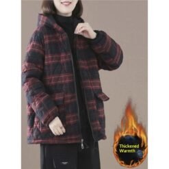 Alternative view of Short Cotton-padded Coat In Plaid For Fall And Winter