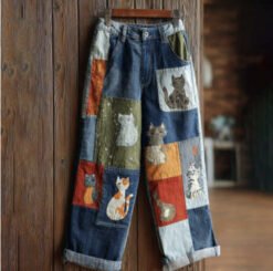 Plus-size Womens Fashionable Casual Slim-fit Faux Denim Wide-leg Pants For European And American Styles - Blue, M