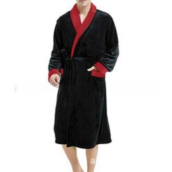 Men's Large Size Bathrobe Long Sleeve Nightgown - Lapel Black And Red Combo, 5XL