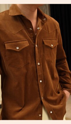 Mens Casual Business Shirt Made From Pure Cotton With A Lampwick Weave For Everyday Wear - Dark Brown, XL