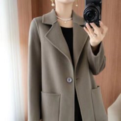 Mid-length Wool Casual Chic Coat - Earth Brown, 3XL