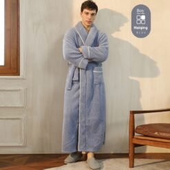 Autumn And Winter Thickened Cotton Velvet Nightgown Men's Winter Plus-sized Plus Size Light Luxury Couple Bathrobe Women's Extended Pajamas - 2102 Haiqing Male, XXXL