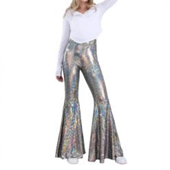Lightweight Flared Pants With Gold-foil Snake-print - Silver, M