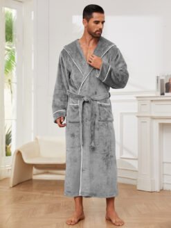 Fashion Men's Flannel Bathrobe Pajamas Women - Light Gray, L