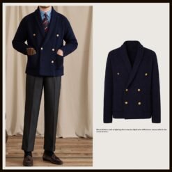 Double-breasted Knit Blazer Casual Sweater - Sapphire Blue, M