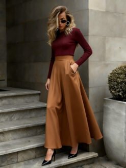 Elegant Solid-Color Skirt For Women - Khaki, 4XL