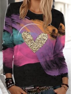 Womens Casual T Shirt With 3D Printed Crew Neck And Long Sleeves - WA28ZQ250325Y091, M