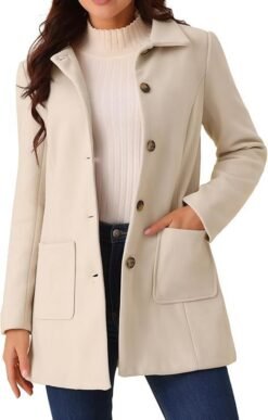 Double-breasted Long-sleeve Lapel Wool-lined Casual Coat - Beige, L