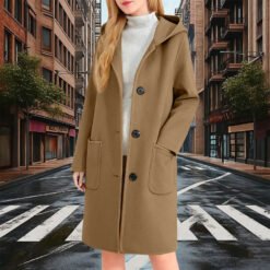 Womens Double-Faced Wool Coat With Hood - Camel, L