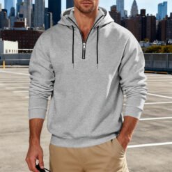Light-luxury Commuter-style Long-sleeve Hoodie With A Stand-up Collar - Light Gray, XXL