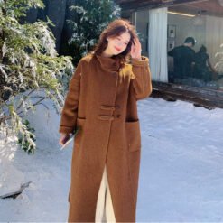 Womens Relaxed-Style Wool Double-Faced Coat - Chestnut Shell Brown, XL