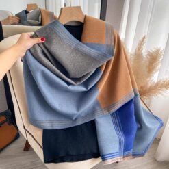 Alternative view of Korean-style Color-Block Fashion Faux Cashmere Scarf Womens Dual-Use Air-Conditioning Shawl