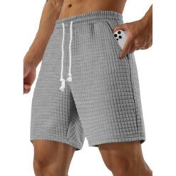 Mens Loose-fit Small-check Sports And Casual Shorts - Gray, XL