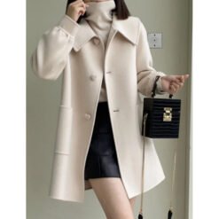 Womens Stylish Casual Doll-Neck Wool Coat - Beige, 3XL