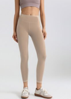 Mesh Side-pocket Stretchy Athletic Leggings - Khaki, XXL