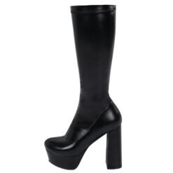 High-elasticity Mid-calf Womens Leather Boots With A Leopard Print - Black, 39