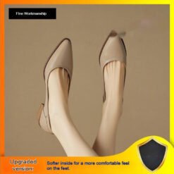 Womens French-style Pointed-toe Low-cut Mid-heel Leather Shoes - Apricot, 36