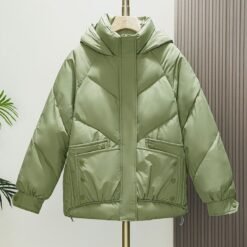 Womens Loose Padded Short Hooded Bread-Style Cotton Jacket - Matcha, M