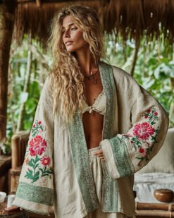 Linen Shawl-printed Buttonless Shirt Travel Ethnic-style Shawl - GKNH57164U1, M