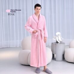 Extended Autumn And Winter Coral Fleece Bathrobe - Pink, XL