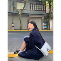 Alternative view of Navy Blue Womens Structured Wool Coat With A Refined Shoulder-Enhancing Design