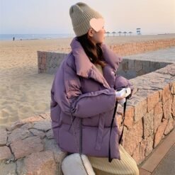 Stylish Short Koreanstyle Down Jacket For Women - Greyish Purple, M