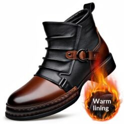 Mens British-style Retro Fleece-Lined Thermal Boots With Side Zipper - Black Plus Velvet, 46