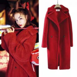 Womens Long Cashmere-Like Coat - Swedish Red, S