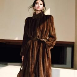 Mink-textured Three-dimensional Silhouette Belt Eco-fur Coat - Brown, S