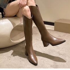 FallWinter Plus-Size Womens Chunky-Heel Pointed-Toe Mid-Calf Fashion Boots In A Casual Style
