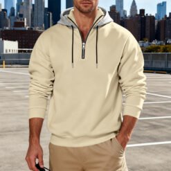 Light-luxury Commuter-style Long-sleeve Hoodie With A Stand-up Collar - Apricot, L