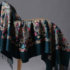 Embroidered Ethnic-Style Great Wall Cashew-Pattern Embroidery Cashmere Scarf - Dark Green, 200cm