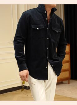 Mens Casual Business Shirt Made From Pure Cotton With A Lampwick Weave For Everyday Wear - Navy Blue, 4XL