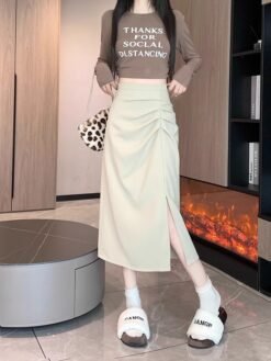 Womens Stylish High-waisted Slimming Split Skirt - Apricot, 5XL