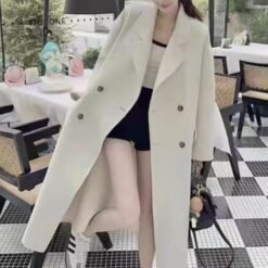 Double-faced Wool Coat Long Style Extended Length - Oatmeal Color, S