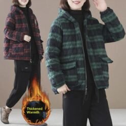 Short Cotton-padded Coat In Plaid For Fall And Winter