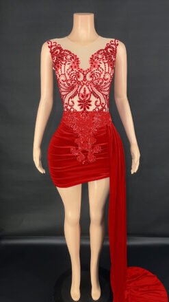 Summer Luxury Evening Dress Female Singer Stage Costume Senior Dress Side Trailing Skirt - Red, M
