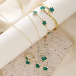 Parthenocissus Grass Jewelry Suit Simple Drop Oil Lucky Flower Necklace 5-piece Set - CK0310 Green Drip Type