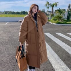 Loose Mid-length Puffer Down Jacket For Women - Brown, L