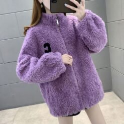 Womens Double Sided Short Shearling Coat - Purple, XXL