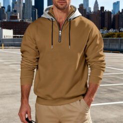 Light-luxury Commuter-style Long-sleeve Hoodie With A Stand-up Collar - Camel, 3XL