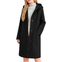 Womens Double-Faced Wool Coat With Hood - Black, M