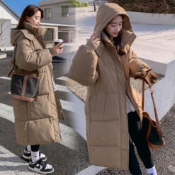 Loose Mid-length Puffer Down Jacket For Women - Khaki, M