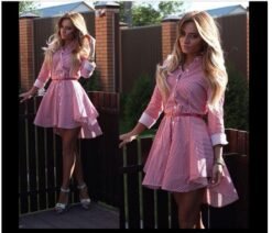 2021ebay fast selling sexy female long sleeved dress cocktail casual Mini Dress - Red stripes, XL