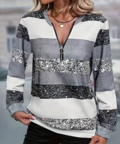 Womens FallWinter Crew-Neck Printed Loose-Fit Zip-Up Hoodie With Long Sleeves - NLW04346, 3XL