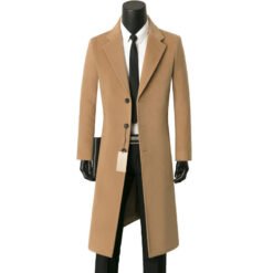 Mens Stylish Casual Wool Mid-length Coat - Khaki, M