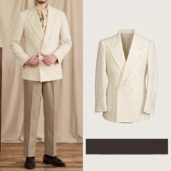 Italian-designed Double-breasted Casual Vintage Suit - Beige Grid, 3XL